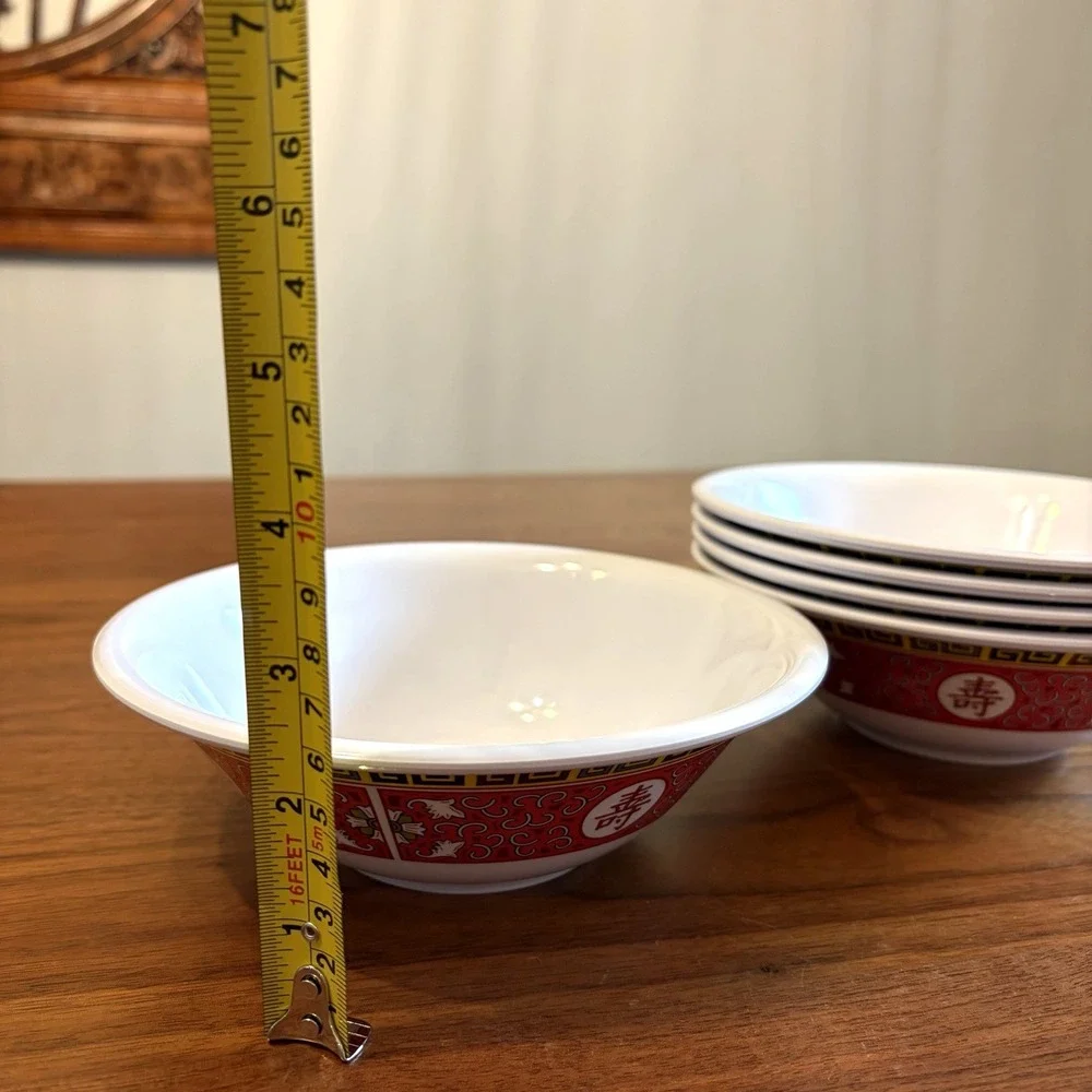 Tar-Hong Melamine Ramen Bowls 7in Red White Chinese Style Set of 5 5107